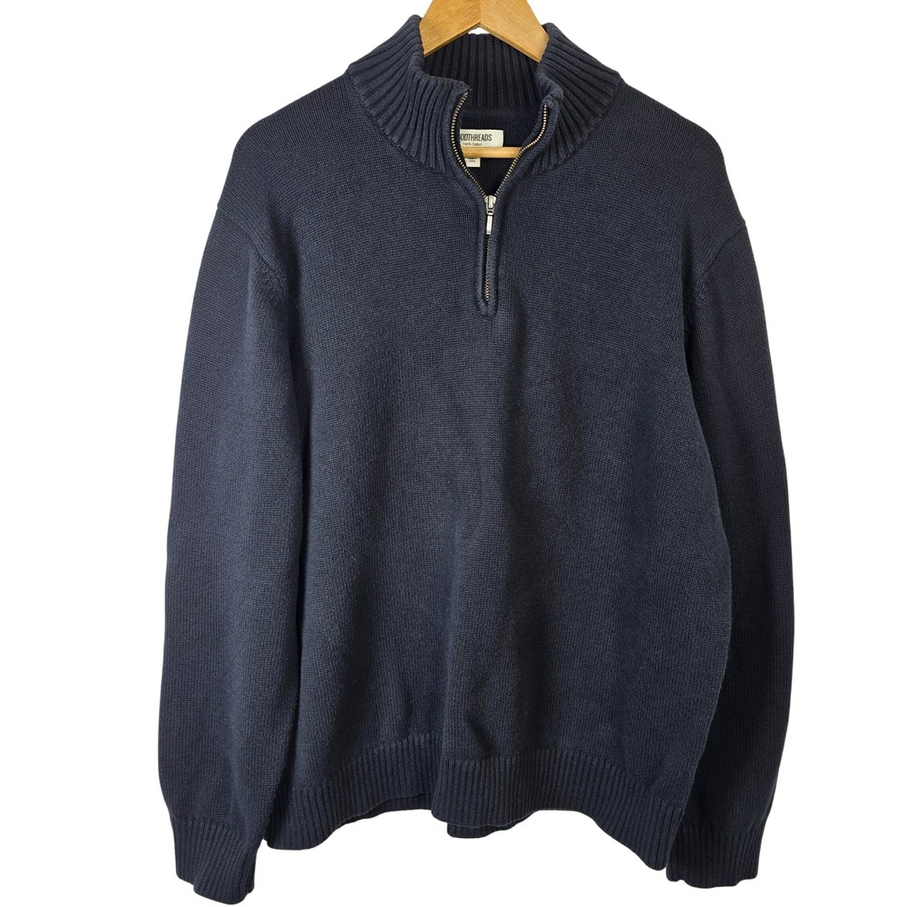 Goodthreads Mens XXL 100 Cotton Quarter Zip Mock Neck Sweater Navy‎ Blue